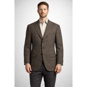 Stafford Blazer Sport Coat Mens 40R Worsted Wool Brown Houndstooth Glen Check
